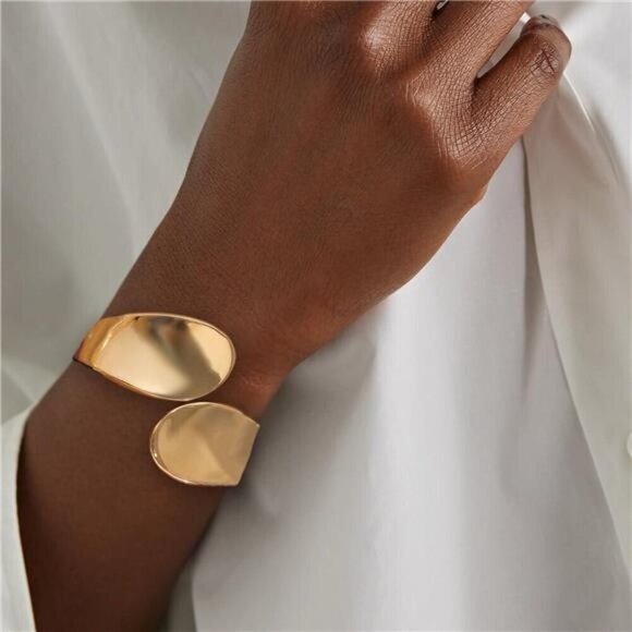 Elegant Cuff Gold Bracelet for Women Modern Open Wrap Design, Durable Gold Plate - Picture 5 of 7